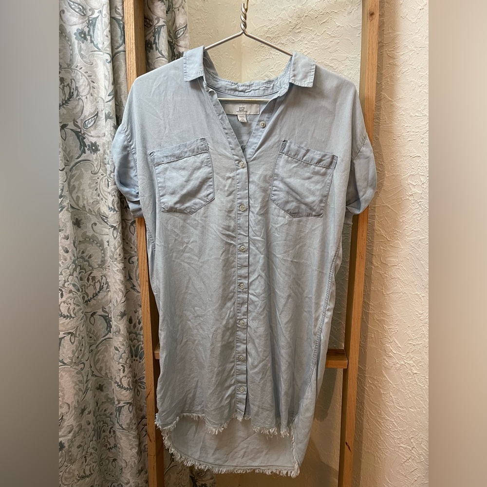 Thread + Supply Chambray V-Neck Mini Dress with Pockets Size s